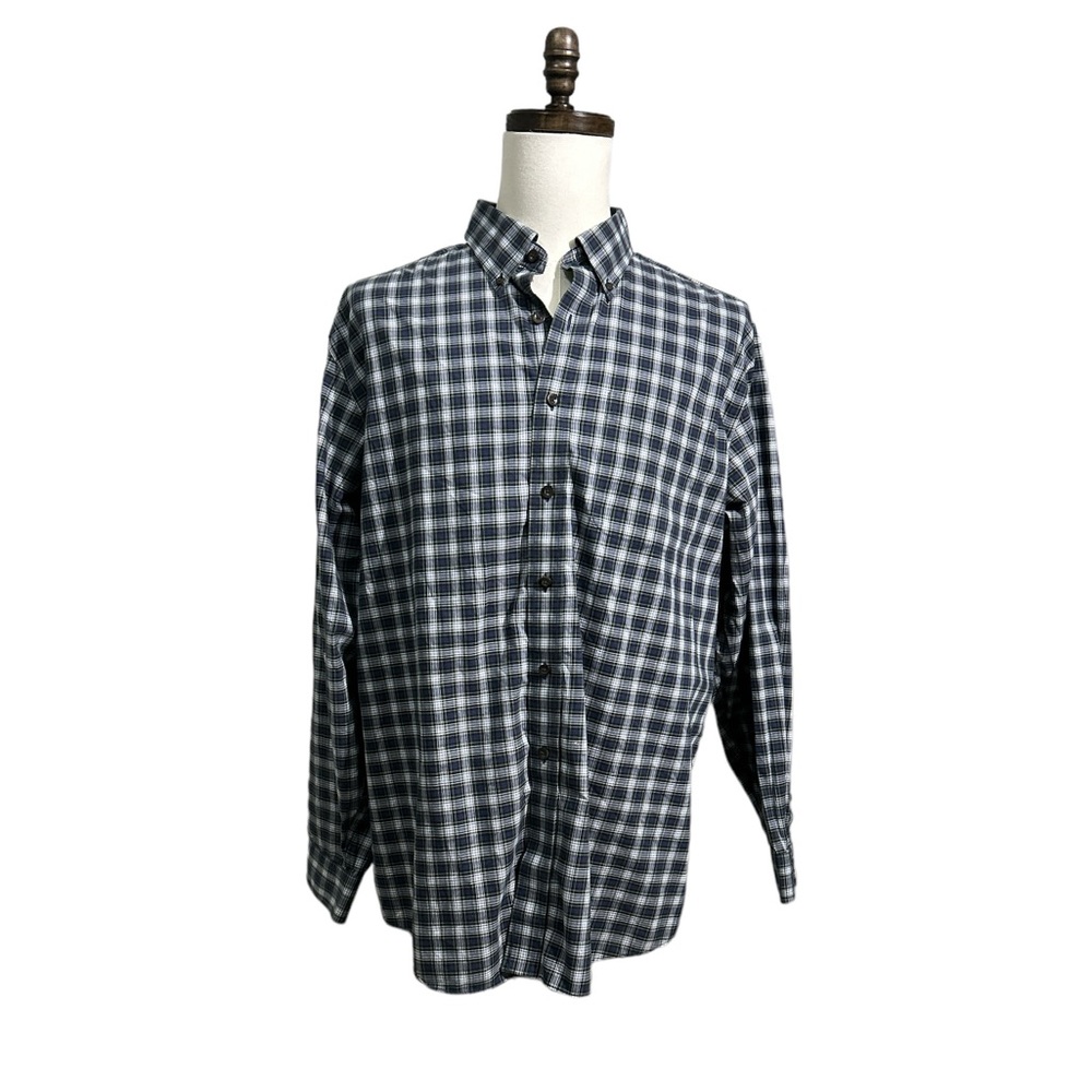 LL Bean Plaid 100% Cotton Button Down Shirt Men’s Size XL Long Sleeve Blue Green